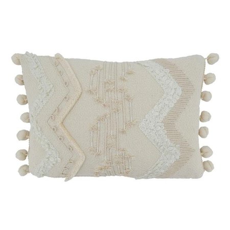 SARO LIFESTYLE SARO 4435.I1218BD 12 x 18 in. Oblong Cord & Pom Pom Applique Down Filled Throw Pillow  Ivory 4435.I1218BD